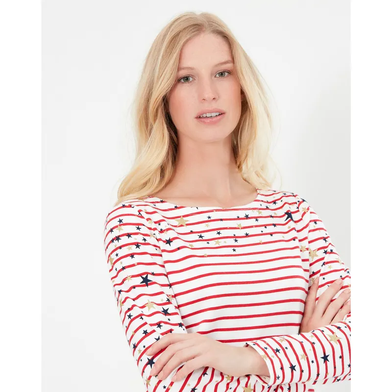 Joules Harbour Print Long Sleeve Jersey Top - Cream Red Stripe-1