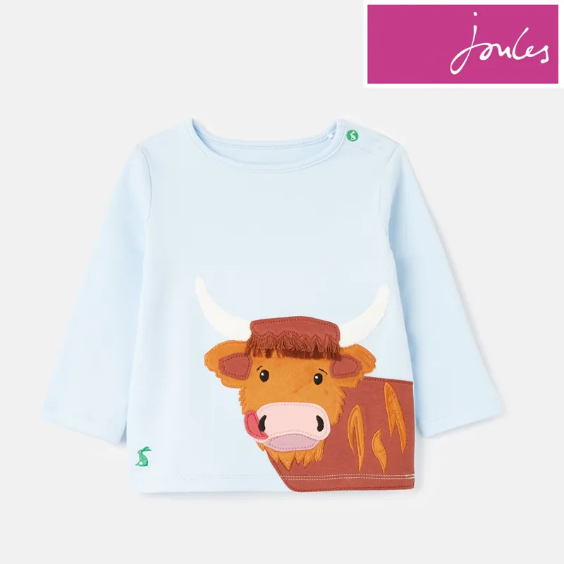 Joules Angus Organically Grown Cotton Applique T-Shirt - Blue Cow