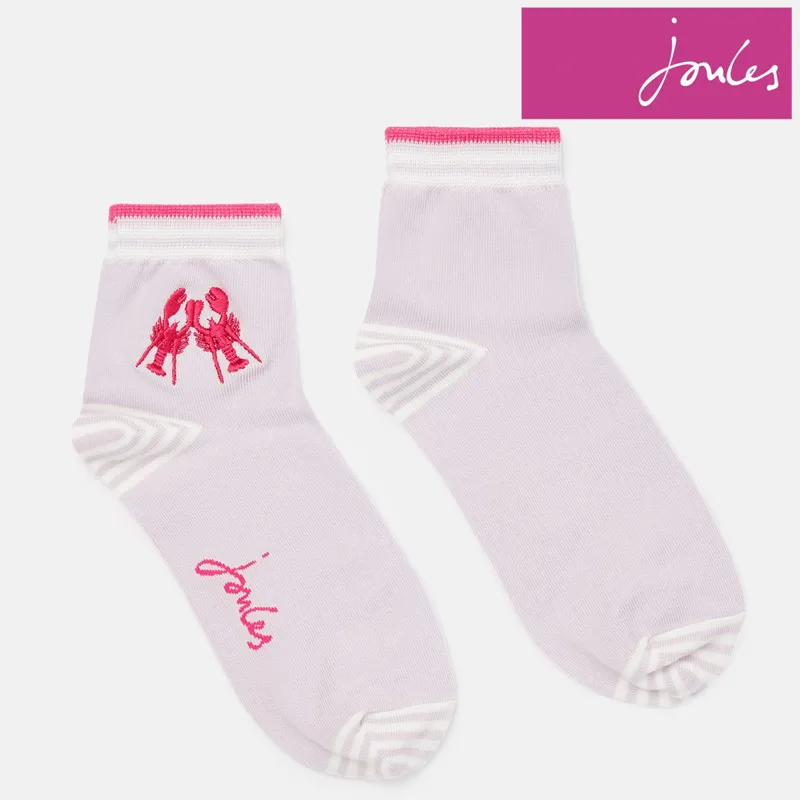 Joules Brill Bamboo Short Printed Socks - Pink Lobster