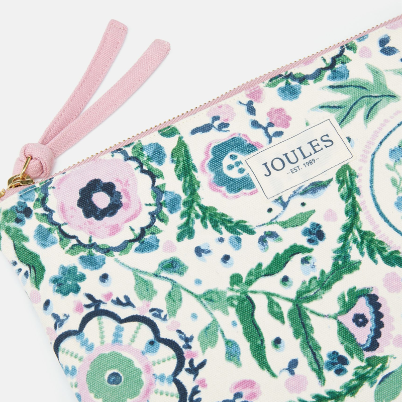 Joules Carrywell Zip Pouch - Creme Floral-3