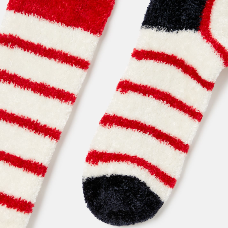 Joules Chenille Fluffy Socks - Creme Stripe-1