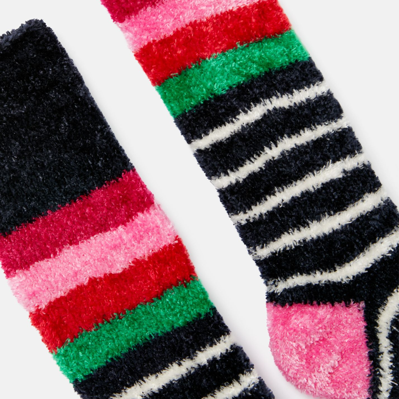 Joules Chenille Fluffy Socks - Navy Stripe-1