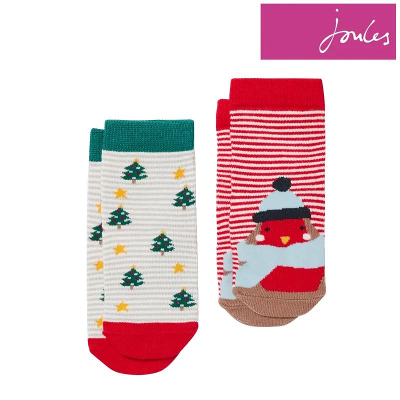 Joules Christmas Neat Feet 2 Pack Character Socks -  Christmas Tree And Robin