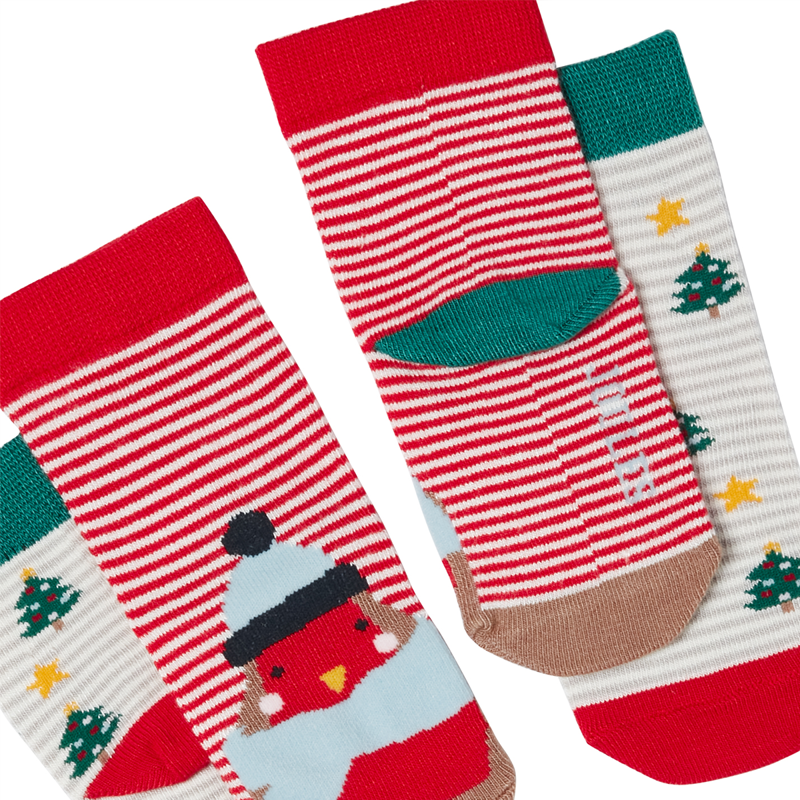 Joules Christmas Neat Feet 2 Pack Character Socks -  Christmas Tree And Robin-2
