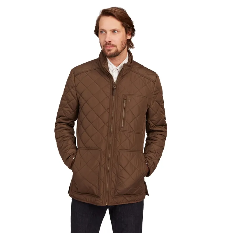 Joules Derwent Mens Long Length Quilted Jacket Z - Country Brown