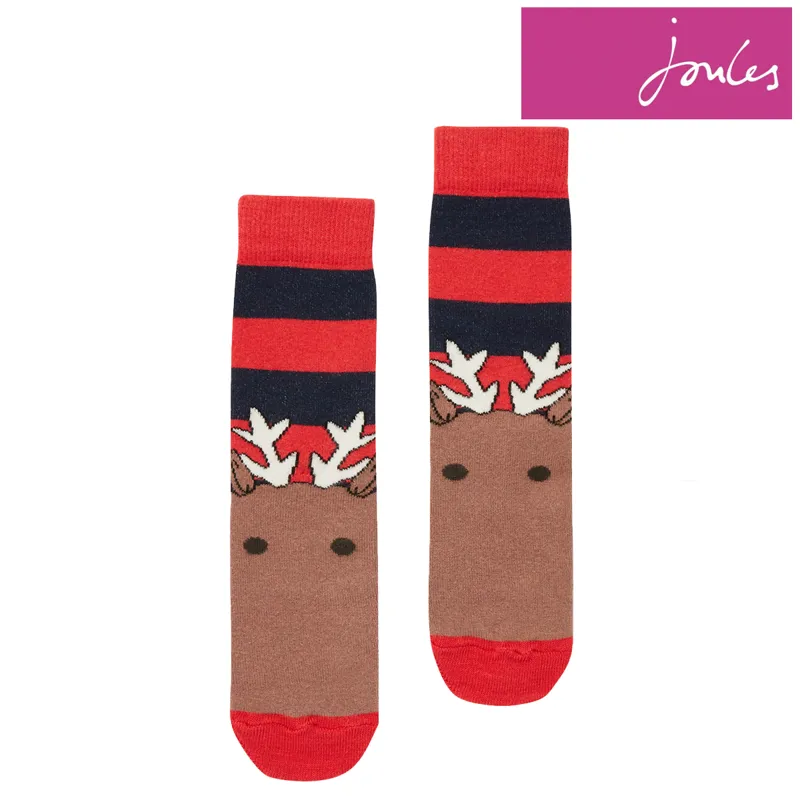 Joules Festive Eat Feet Socks - Navy Red Reindeer