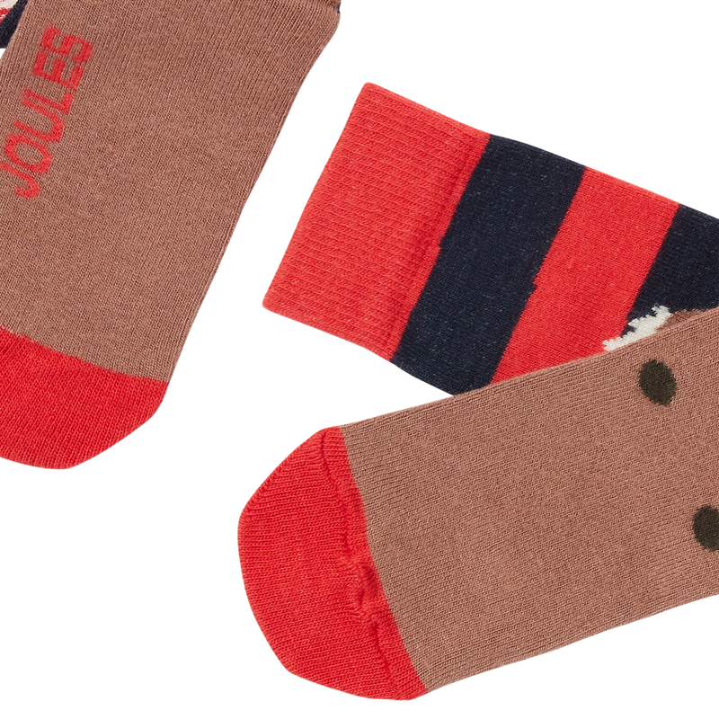 Joules Festive Eat Feet Socks - Navy Red Reindeer-1