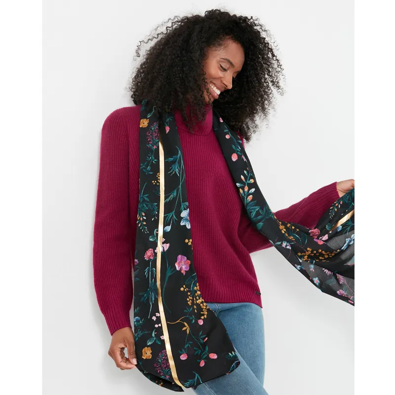 Joules Eco Conway Lightweight Printed Scarf - Black Botanical-1