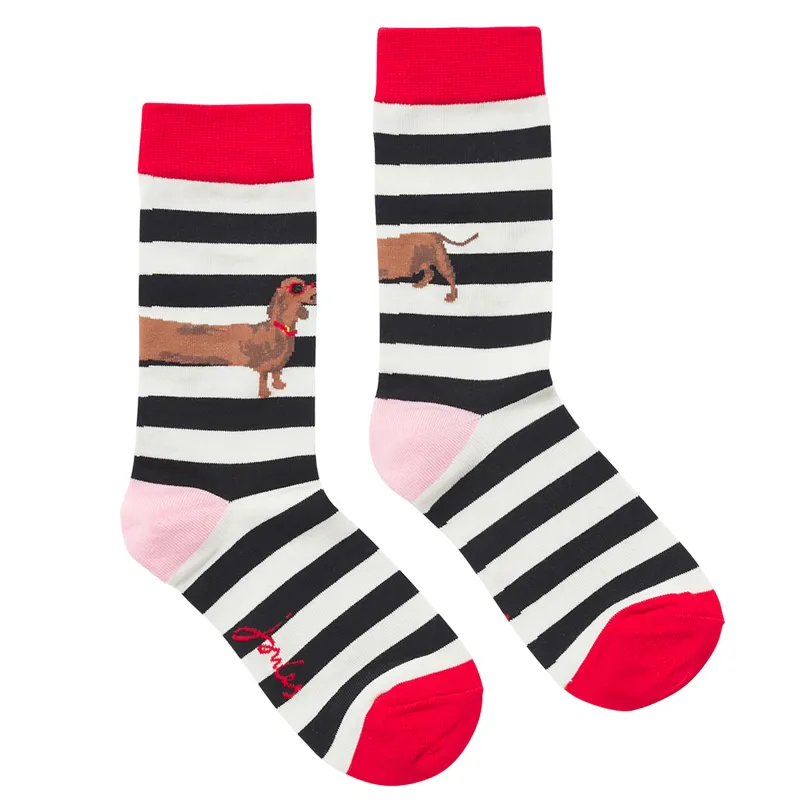 Joules Excellent Everyday Single Eco Vero Socks - Cream Sausage Dog