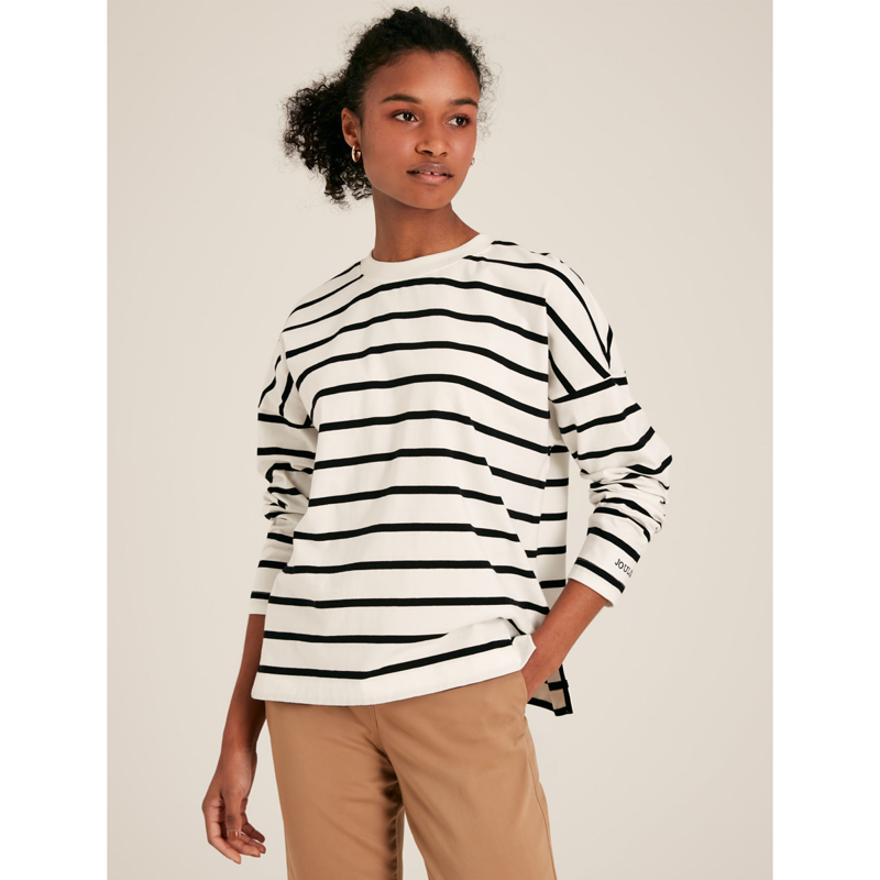 Joules Ellie Ladies Long Sleeve Dropped Shoulder Top - Black Cream Stripe-1