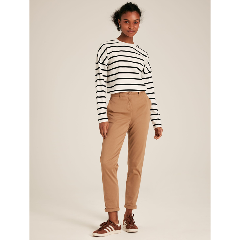 Joules Ellie Ladies Long Sleeve Dropped Shoulder Top - Black Cream Stripe-3