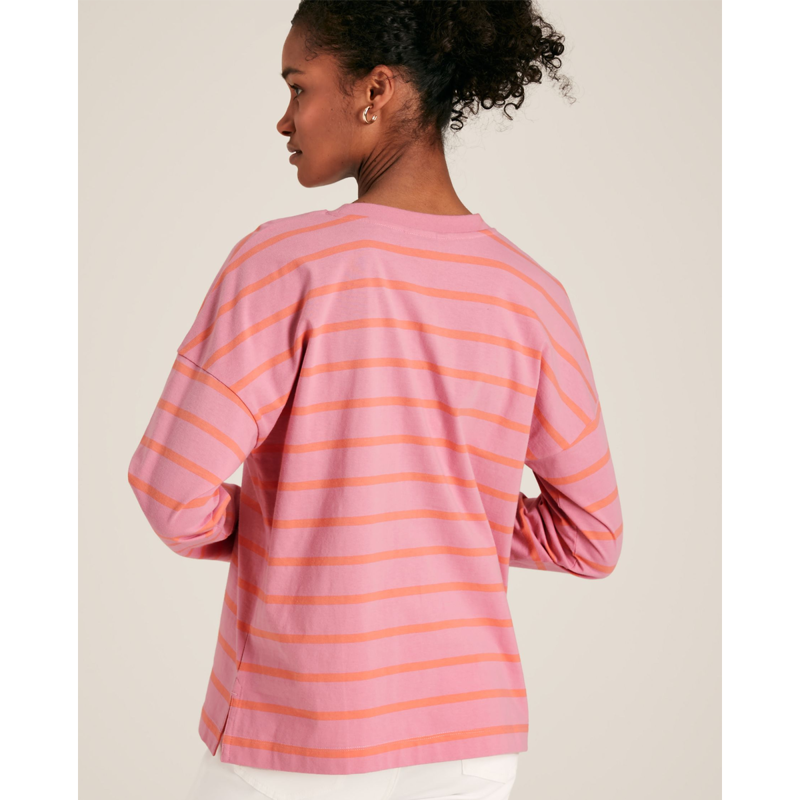 Joules Ellie Ladies Long Sleeve Dropped Shoulder Top - Pink Red Stripe-2