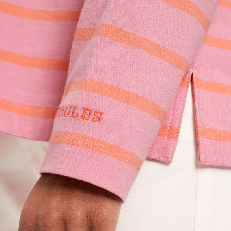 Joules Ellie Ladies Long Sleeve Dropped Shoulder Top - Pink Red Stripe-3