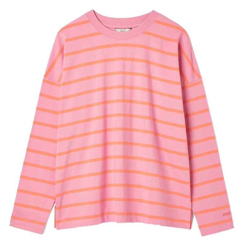 Joules Ellie Ladies Long Sleeve Dropped Shoulder Top - Pink Red Stripe
