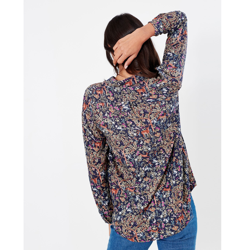 Joules Elvina Button Through Blouse - Tree Navy Ditsy-3