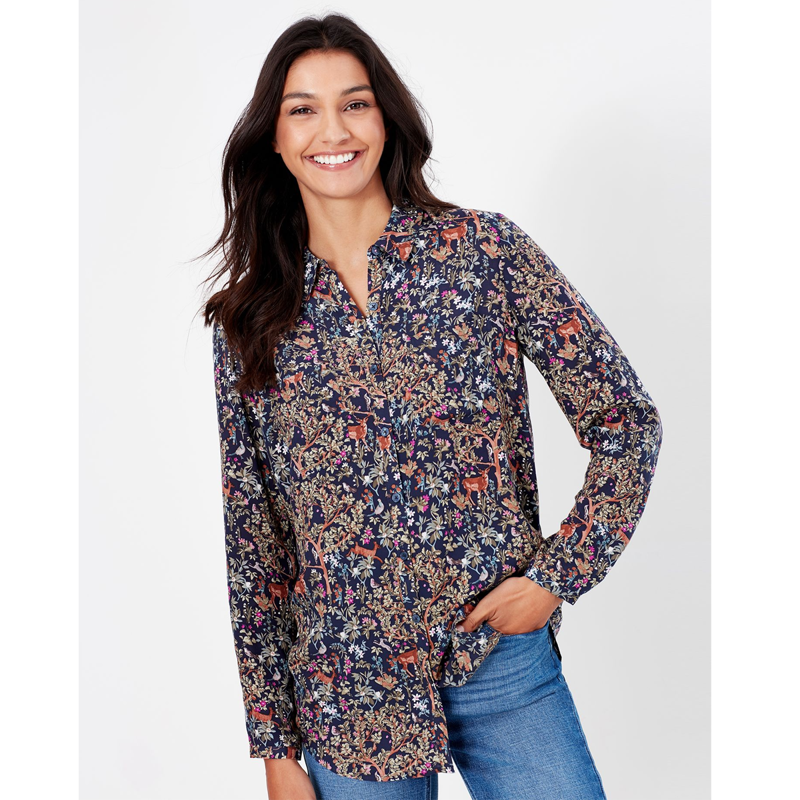 Joules Elvina Button Through Blouse - Tree Navy Ditsy-2