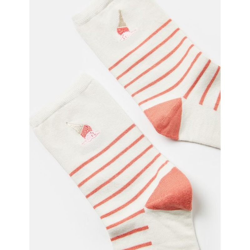 Joules Ladies Embroidered Socks - Red/White-1
