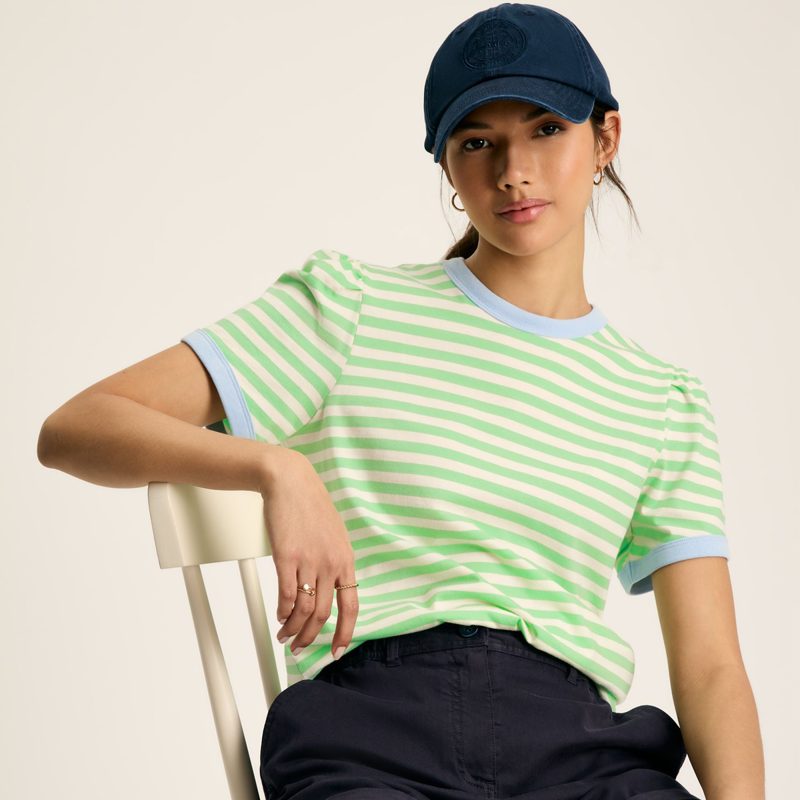 Joules Erin Ladies Short Sleeve T-Shirt - Green Stripe-1