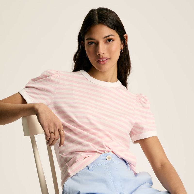 Joules Erin Ladies Short Sleeve T-Shirt - Pink Stripe-5