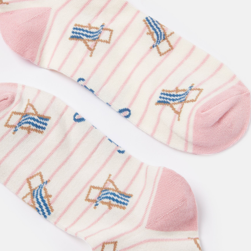 Joules Ladies Everyday Socks - Pink Deckchair-2