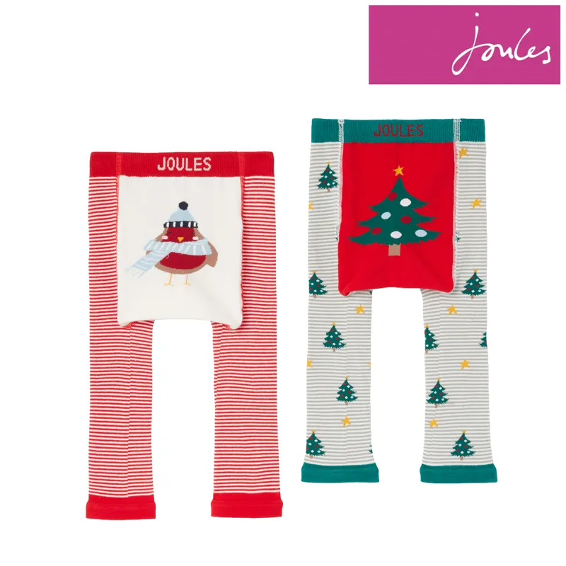 Joules Festive Lively 2 Pack Leggings - Christmas Tree And Robin