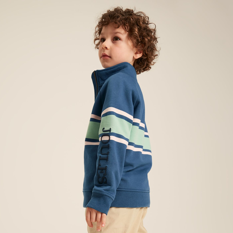 Joules Finn Children's 1/4 Zip Sweatshirt - Navy Green Stripe-3