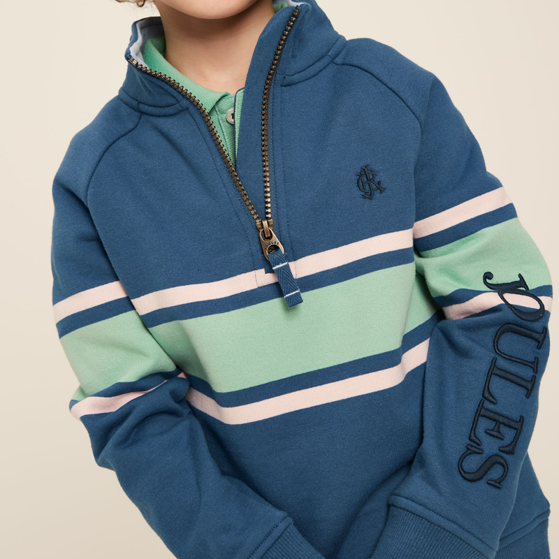 Joules Finn Children's 1/4 Zip Sweatshirt - Navy Green Stripe-4