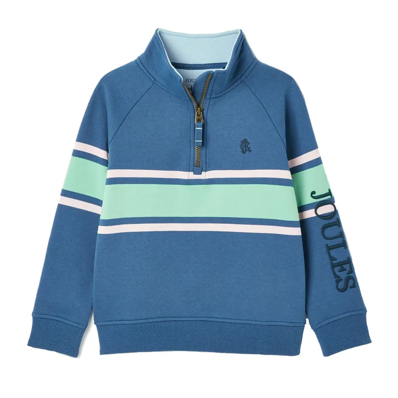 Joules Finn Children's 1/4 Zip Sweatshirt - Navy Green Stripe