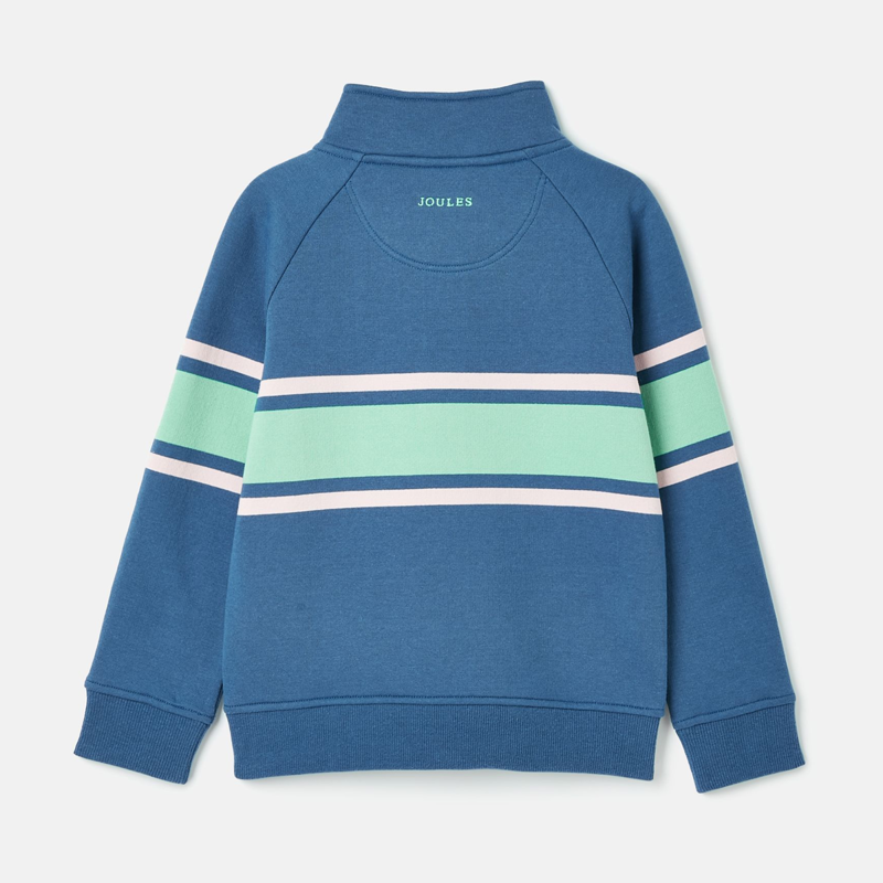 Joules Finn Children's 1/4 Zip Sweatshirt - Navy Green Stripe-1