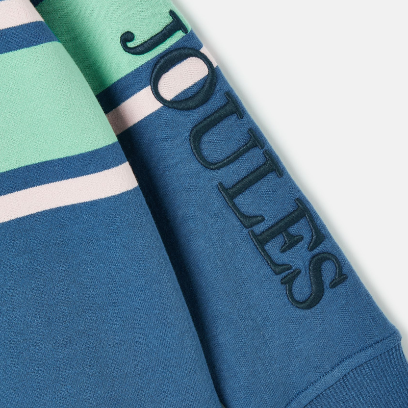 Joules Finn Children's 1/4 Zip Sweatshirt - Navy Green Stripe-7