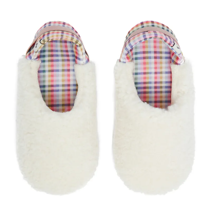Joules Comfy Faux Fur Foldable Slippers - Multi Gingham