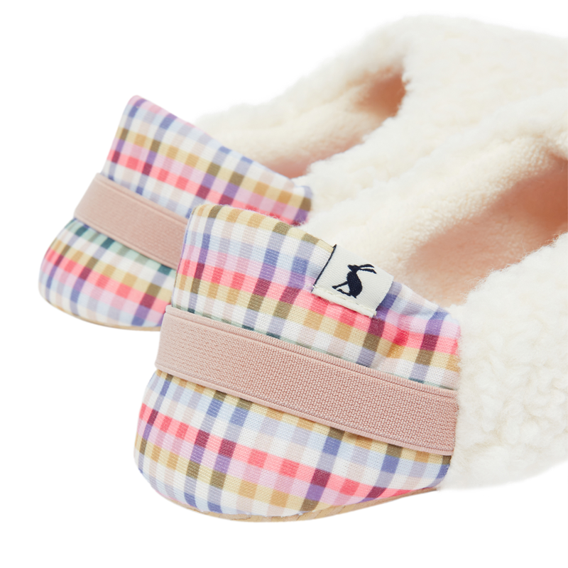 Joules Comfy Faux Fur Foldable Slippers - Multi Gingham-1
