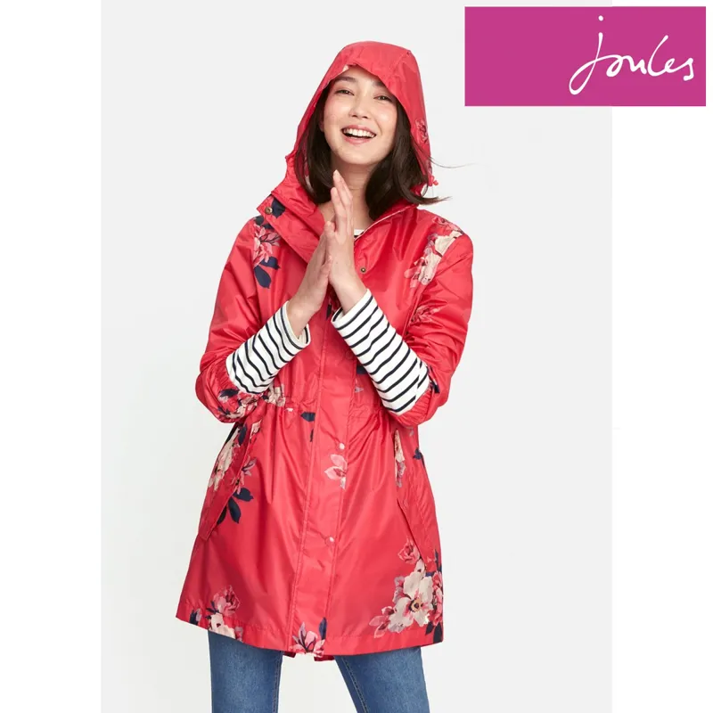 Joules Golightly Waterproof Packaway Jacket Z - Raspberry Bircham Bloom