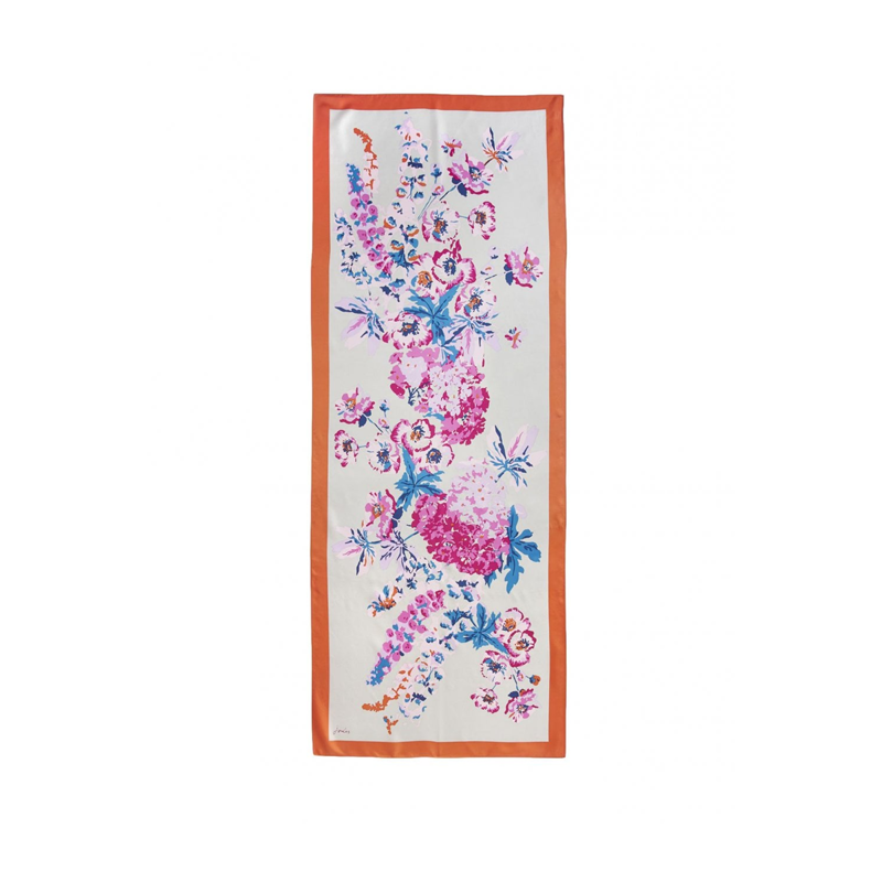 Joules Hampton Large Printed Silk Scarf - Silver Floral-1