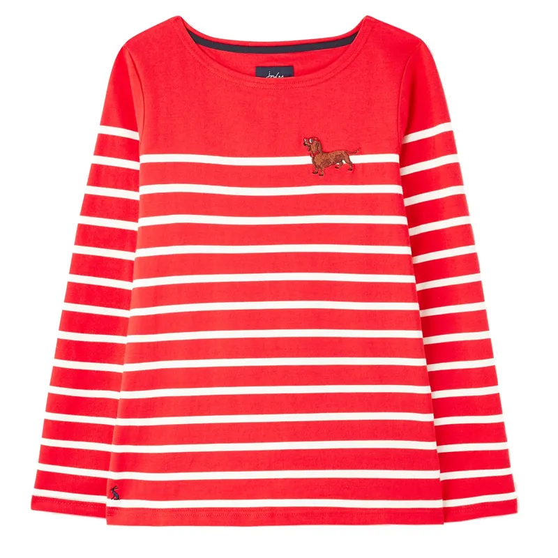 Joules Harbour Embroidered Long Sleeve Jersey Top - Red Dachshund