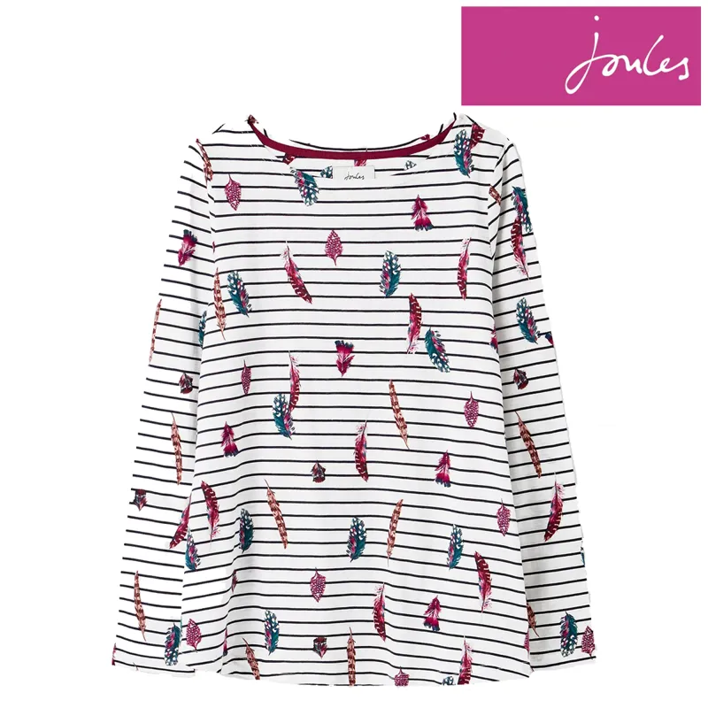 Joules Harbour Light Swing Long Sleeve Jersey Top - Cream Feathers