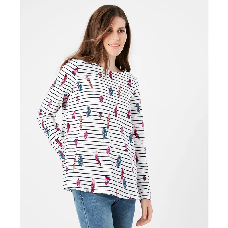 Joules Harbour Light Swing Long Sleeve Jersey Top - Cream Feathers-1