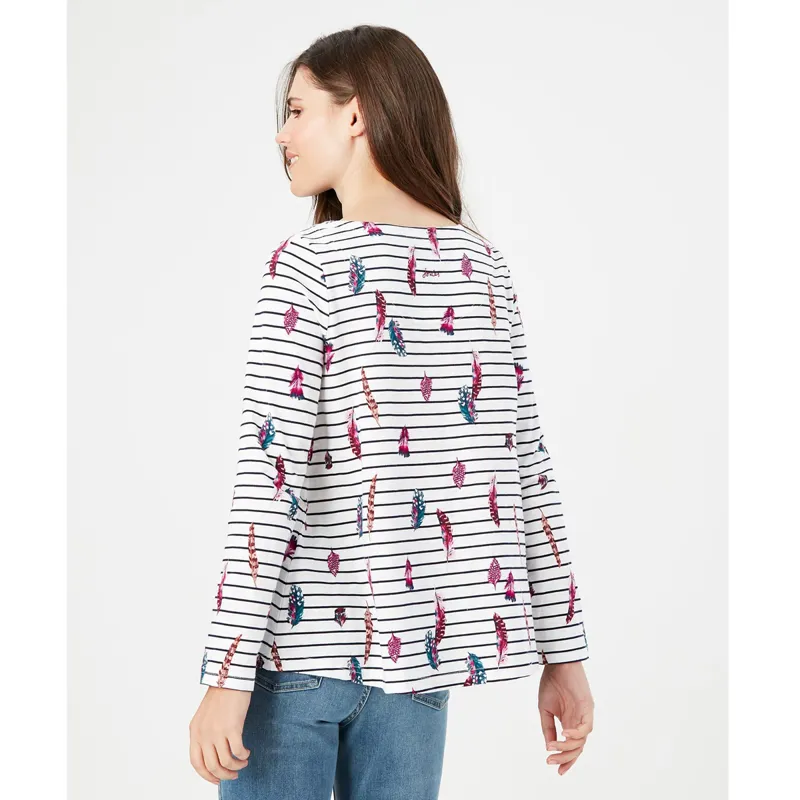 Joules Harbour Light Swing Long Sleeve Jersey Top - Cream Feathers-2