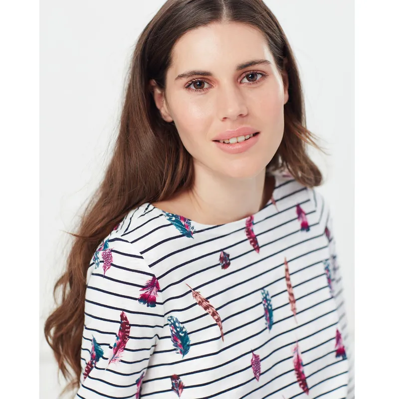 Joules Harbour Light Swing Long Sleeve Jersey Top - Cream Feathers-3