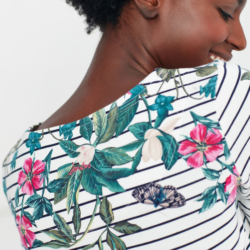 Joules Harbour Print Long Sleeve Jersey Top - Cream Navy Floral Stripe-4