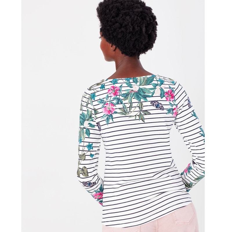 Joules Harbour Print Long Sleeve Jersey Top - Cream Navy Floral Stripe-2