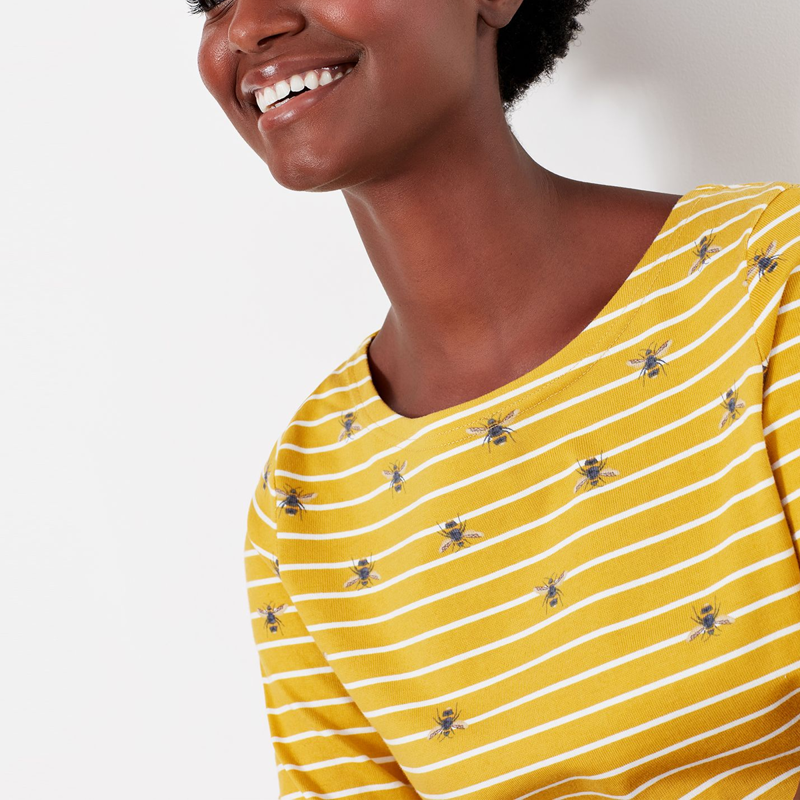 Joules Harbour Print Long Sleeve Jersey Top - Gold Bee Stripe-4