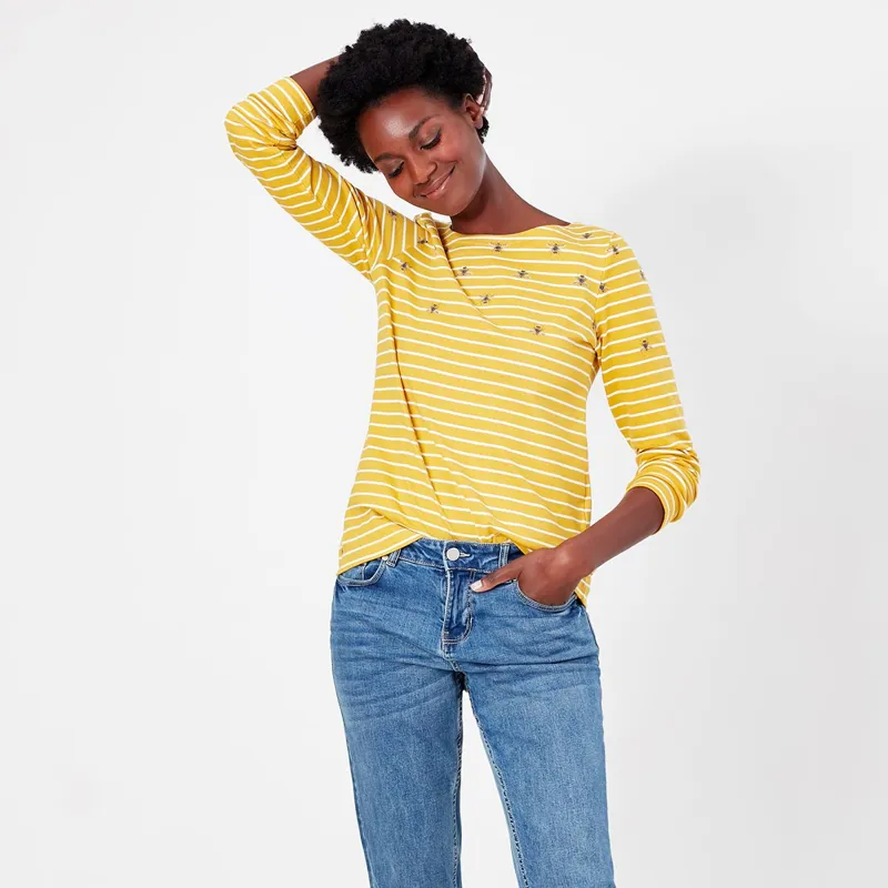 Joules Harbour Print Long Sleeve Jersey Top - Gold Bee Stripe-1