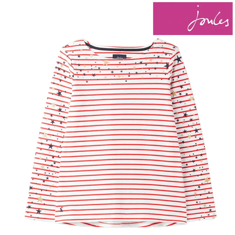 Joules Harbour Print Long Sleeve Jersey Top - Cream Red Stripe