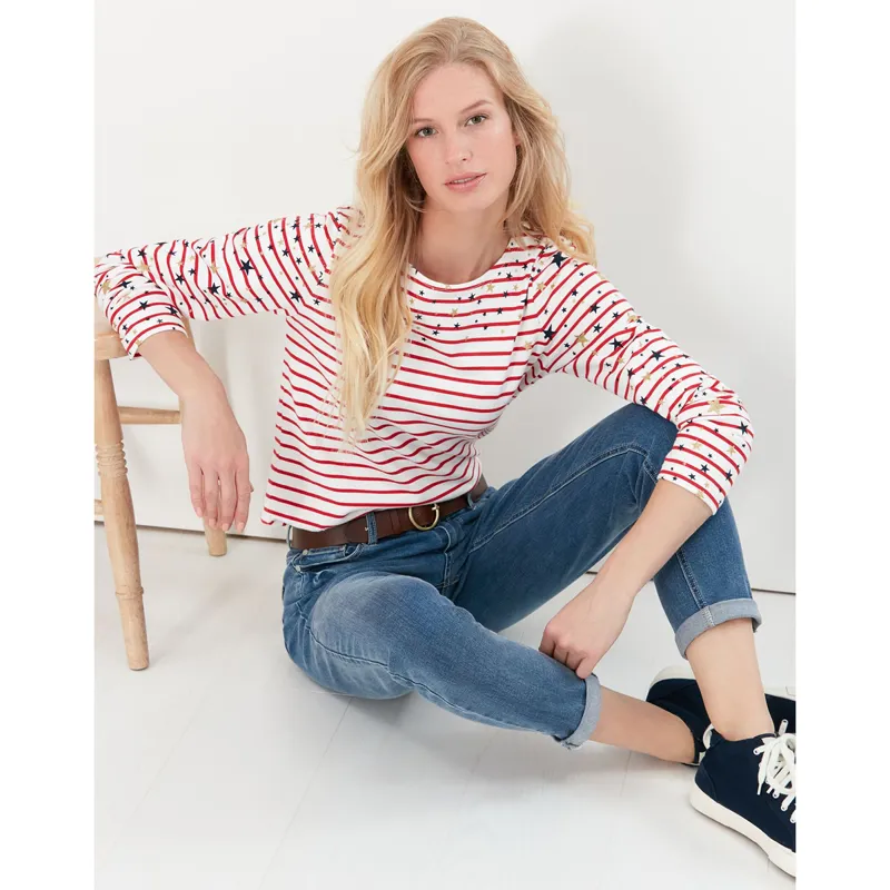 Joules Harbour Print Long Sleeve Jersey Top - Cream Red Stripe-2
