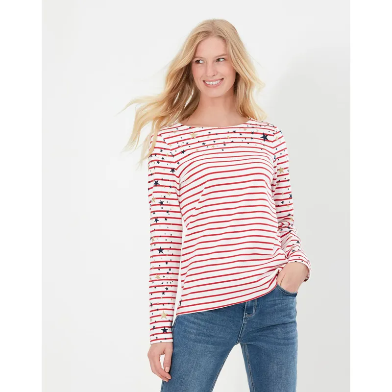 Joules Harbour Print Long Sleeve Jersey Top - Cream Red Stripe-4