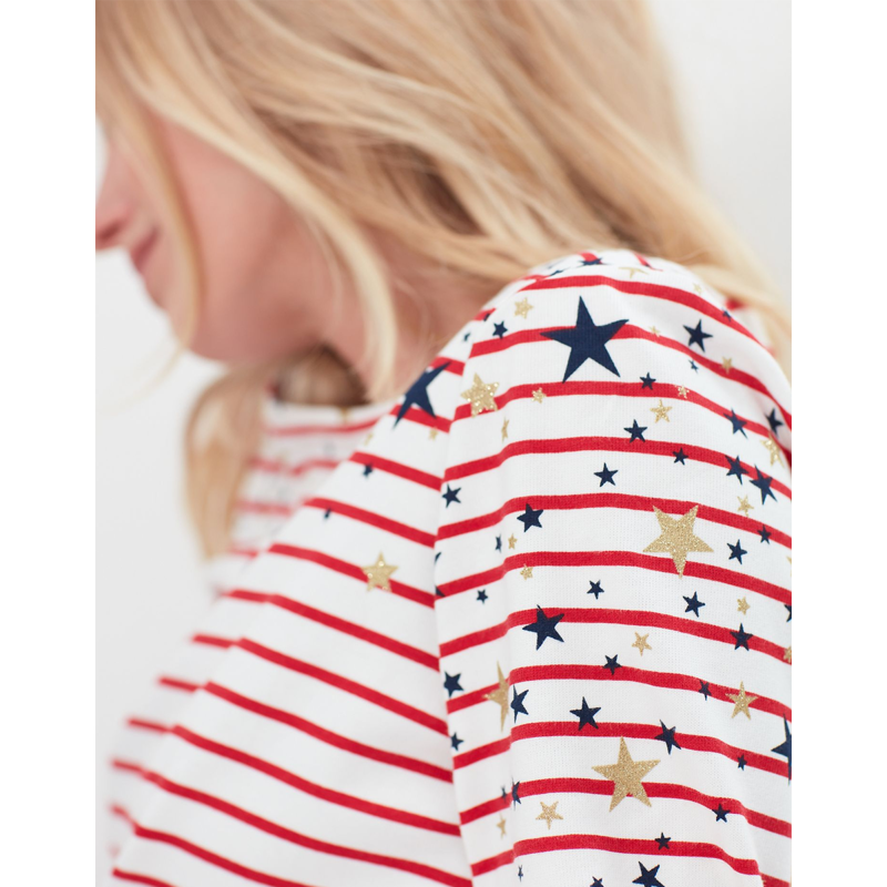 Joules Harbour Print Long Sleeve Jersey Top - Cream Red Stripe-5
