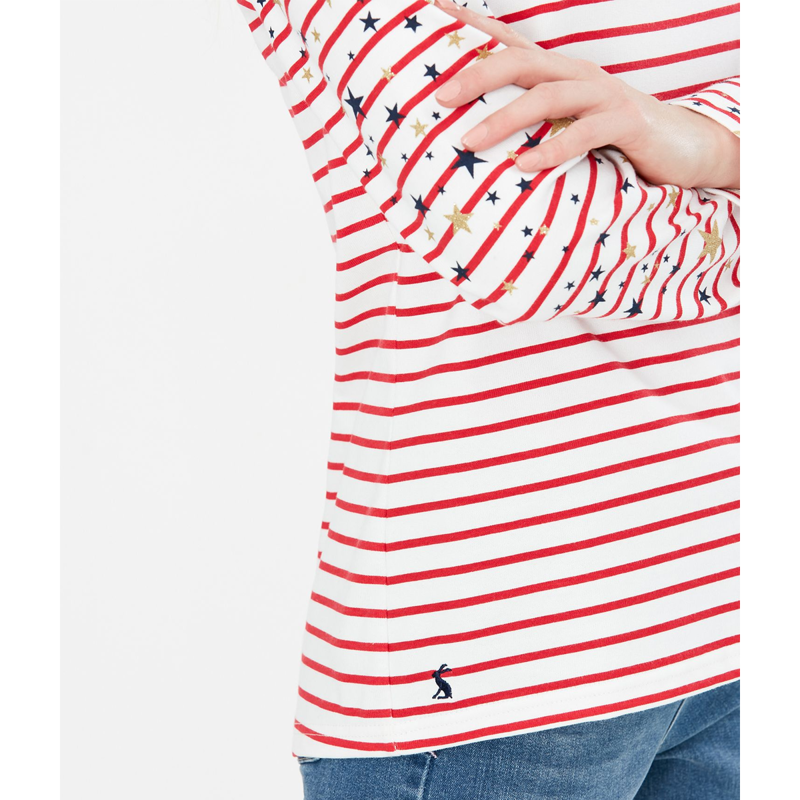 Joules Harbour Print Long Sleeve Jersey Top - Cream Red Stripe-6