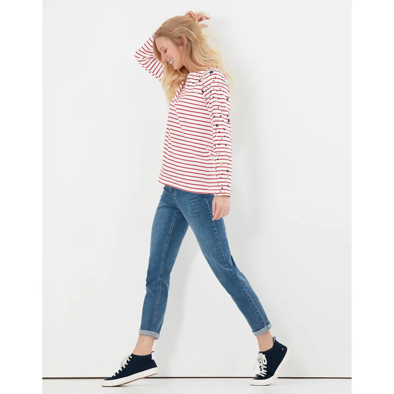 Joules Harbour Print Long Sleeve Jersey Top - Cream Red Stripe-8