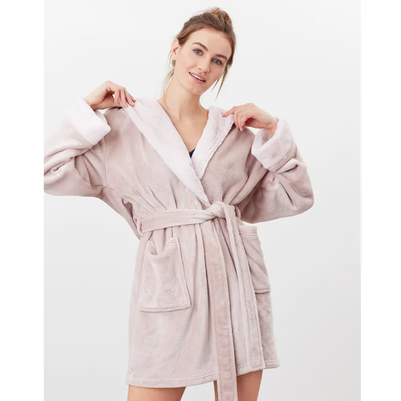 Joules Helena Faux Fur Dressing Gown - Pink-1